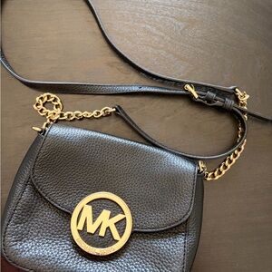 Michael Kors Black Crossbody Bag with Gold Accents